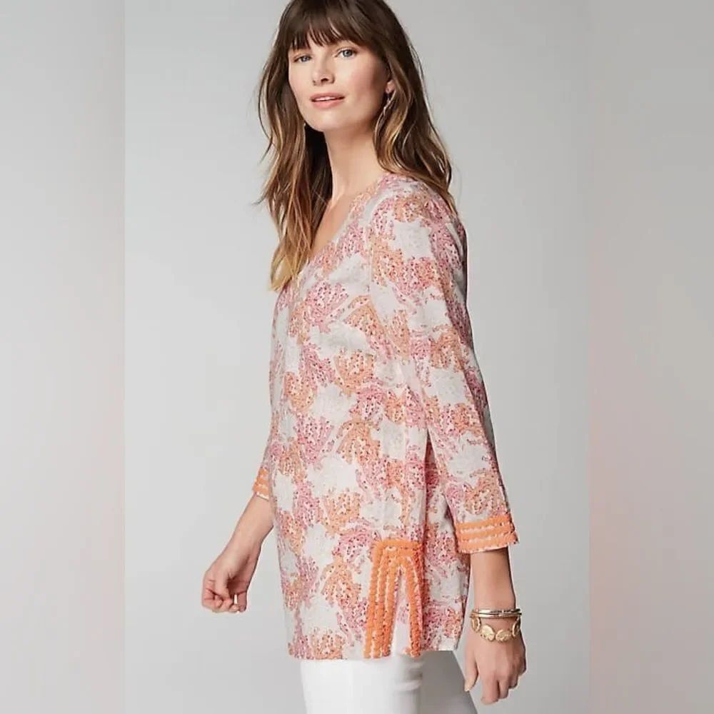J. Jill LINEN-BLEND CORAL-REEF TUNIC Size Medium